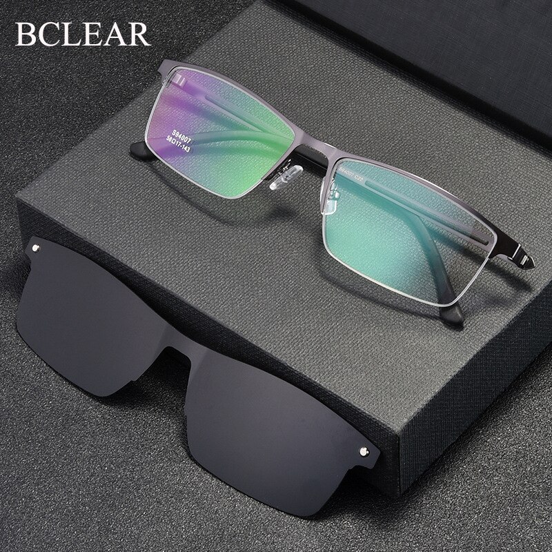 BCLEAR-하프 림 광학 안경테, 마그네틱 클립 온 합금 안경 광학 처방 안경